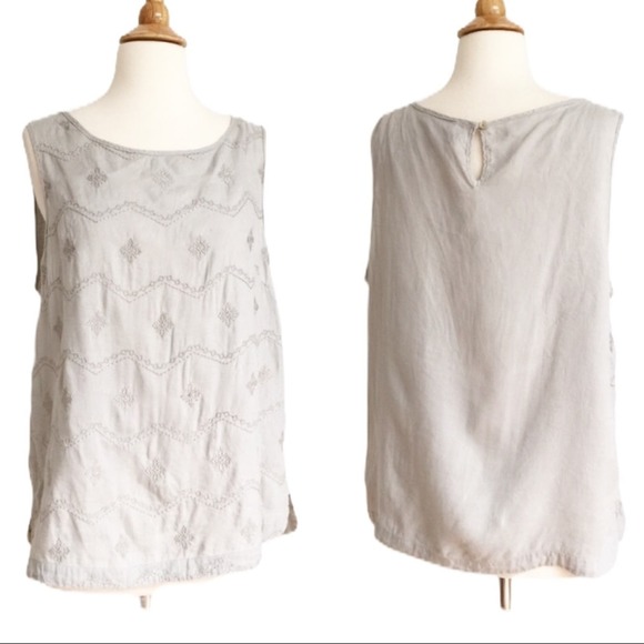 St. Tropez Gray 100% Linen Sleeveless Embroidered Blouse Women's Size Small - Picture 1 of 8